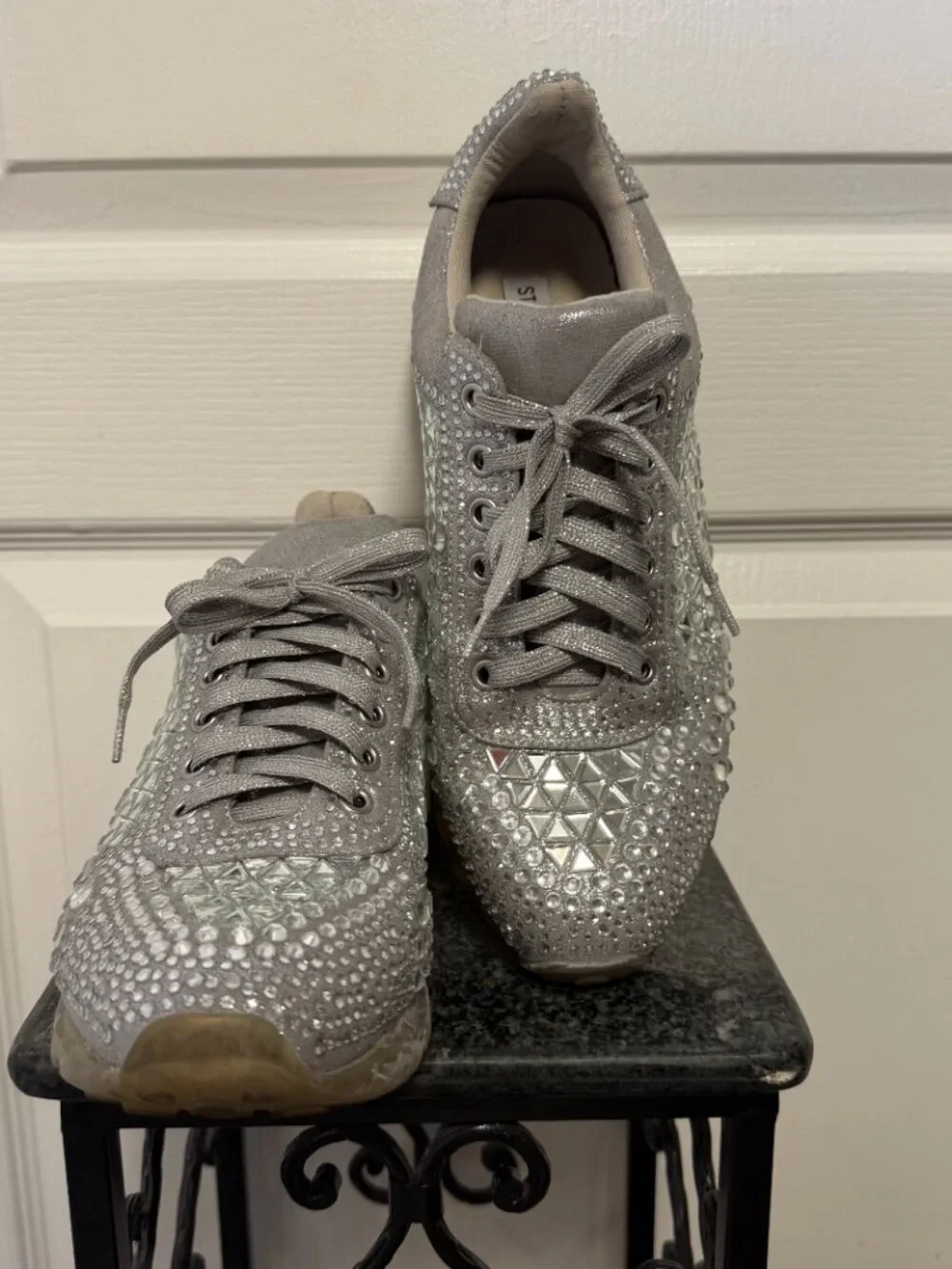 Steve Madden Rhinestone Jewel Platform Sneakers Silver Size 10 Glam Festival